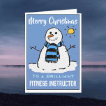 Tarjeta de Navidades de Snowman para entrenador de<br><div class="desc">Personalizado divertido de muñecos de nieve con tarjeta de Navidades festivos. Tarjeta de navidad para un instructor de fitness.</div>