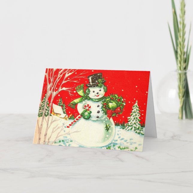 Tarjeta de Navidades de Snowman vintage (Anverso)