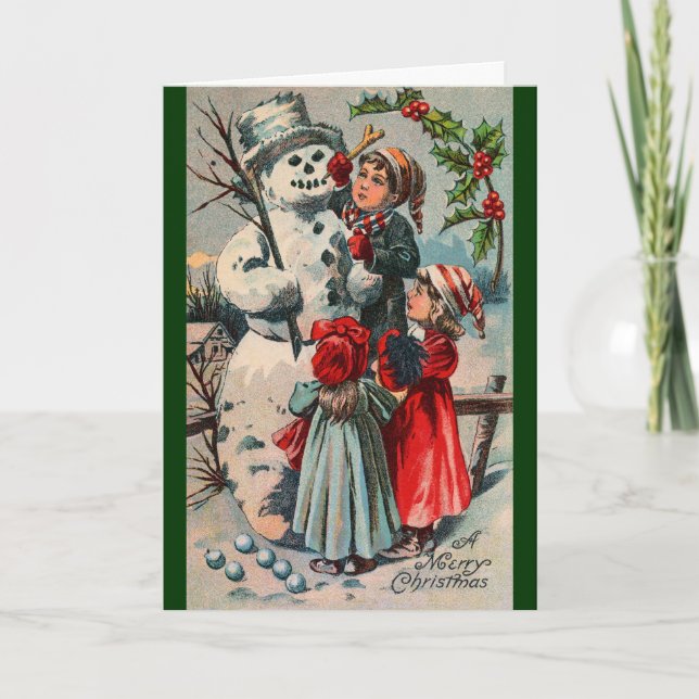 Tarjeta de Navidades de Snowman vintage (Anverso)