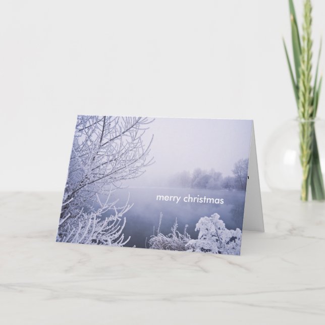 Tarjeta de Navidades de Snowy White Lake Scene (Anverso)