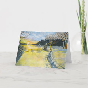 Tarjeta de Navidades de sol y nieve de invierno