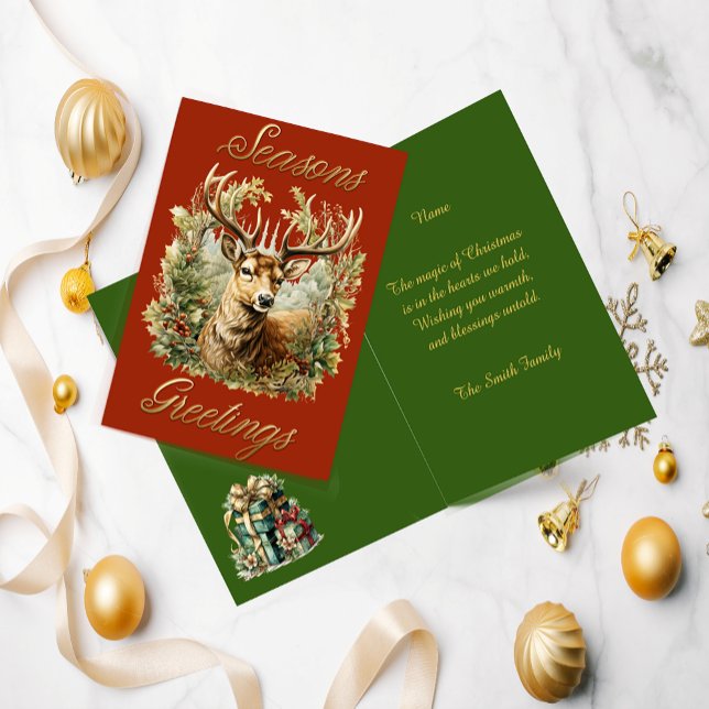 Tarjeta de Navidades de Stag festivos (Front And Inside)