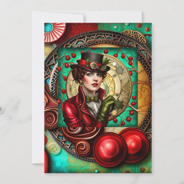 Tarjeta de Navidades de Steampunk Lady-Inspied (Anverso)