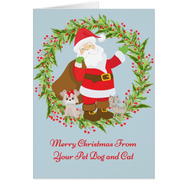 Tarjeta de navidades de su perro y gato Mascota (Frente)