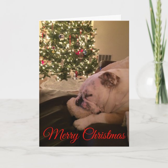 Tarjeta de Navidades de sueño de Bulldog inglés (Anverso)