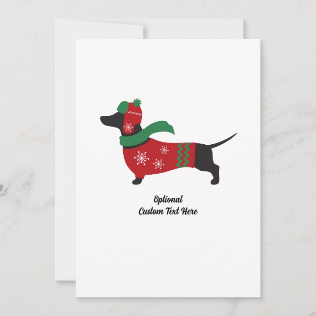 Tarjeta de Navidades de suéter de Dachshund Cute (Anverso)