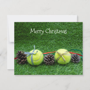 Tarjeta de Navidades de tenis con cono de pino y c
