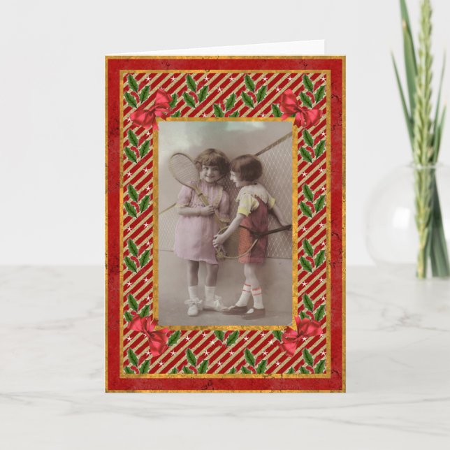 Tarjeta de Navidades de tenis infantil de época (Anverso)