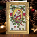 Tarjeta de Navidades de tramas Santa Gold de época<br><div class="desc">Tarjeta nostálgica y tradicional con una imagen de la era victoriana que ha sido restaurada digitalmente con un marco adornado de hojas de oro. El texto interno es personalizable. Postal,  franqueo,  etiquetas de dirección y etiquetas de regalo disponibles.</div>