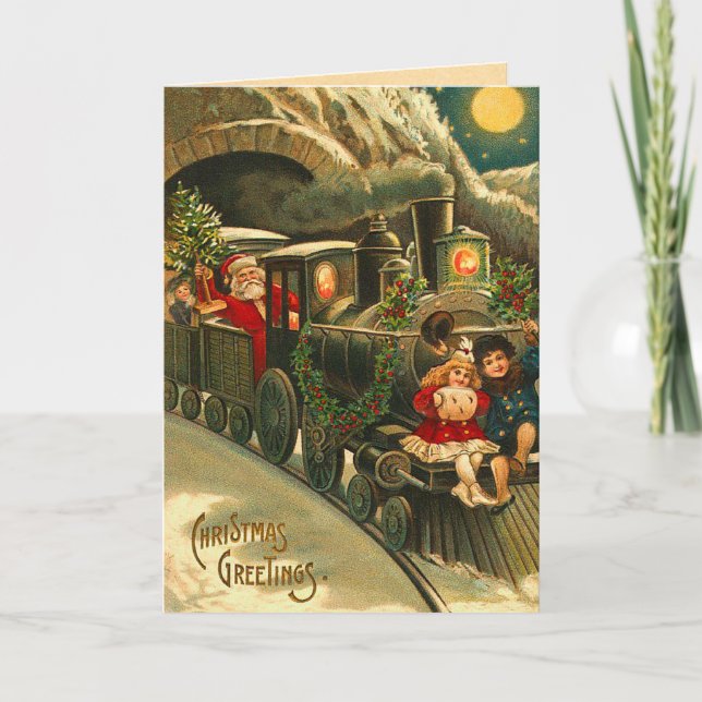Tarjeta de Navidades de tren de Santa Claus (Anverso)