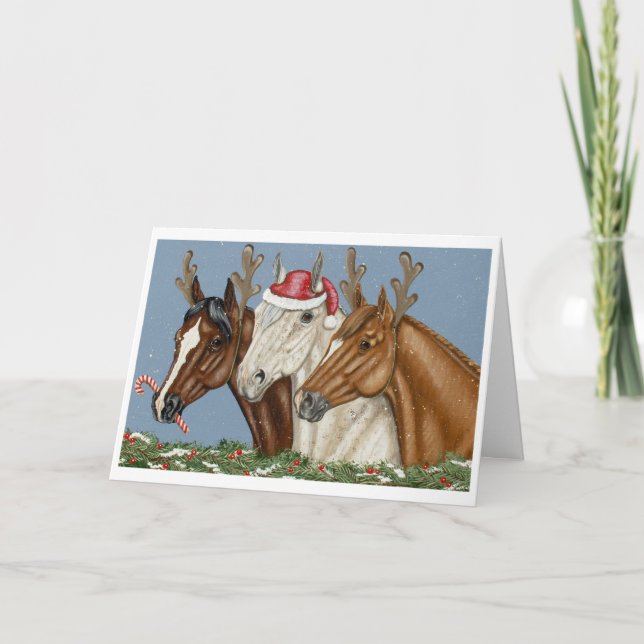 Tarjeta de Navidades de Trío de Caballos Silly (Anverso)