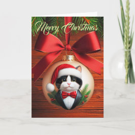 Tarjeta de Navidades de Tuxedo con gato de tuxedo