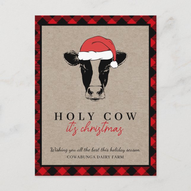 Tarjeta de Navidades de vaca agrícola rústica (Anverso)