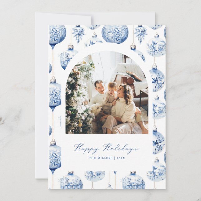 Tarjeta de Navidades de vacaciones Blue Ornament A (Anverso)