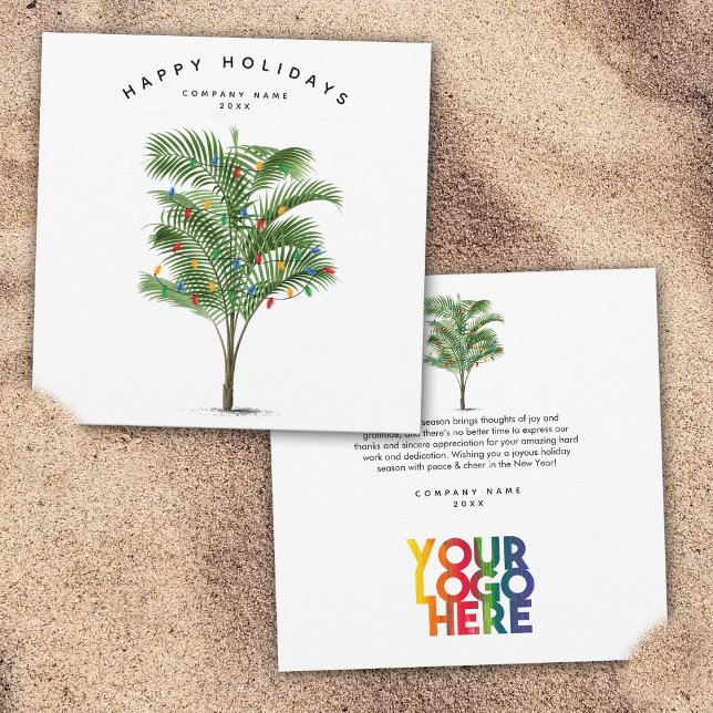 Tarjeta de Navidades de vacaciones con logotipo de (Palm Tree Holiday Business Logo Christmas Card)