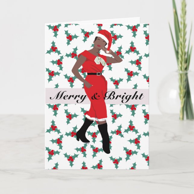 Tarjeta de Navidades de vacaciones con mujer negra (Anverso)
