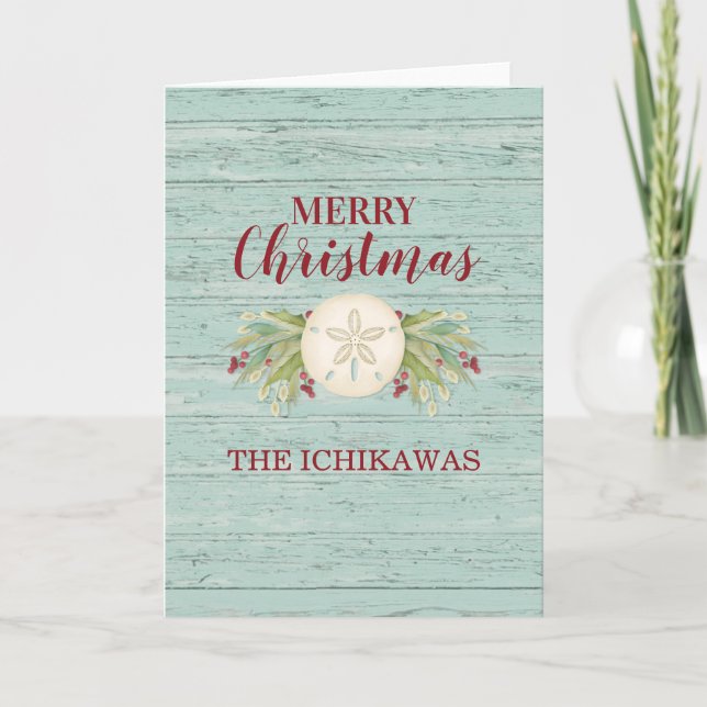 Tarjeta de Navidades de vacaciones costeras (Anverso)