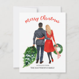 Tarjeta de Navidades de vacaciones de pareja (pelo