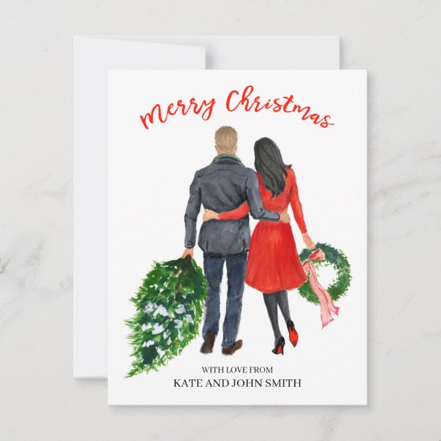 Tarjeta de Navidades de vacaciones de pareja (rubi (Anverso)