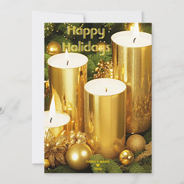 Tarjeta de Navidades de vacaciones de velas dorada (Anverso)