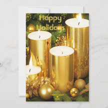 Tarjeta de Navidades de vacaciones de velas dorada