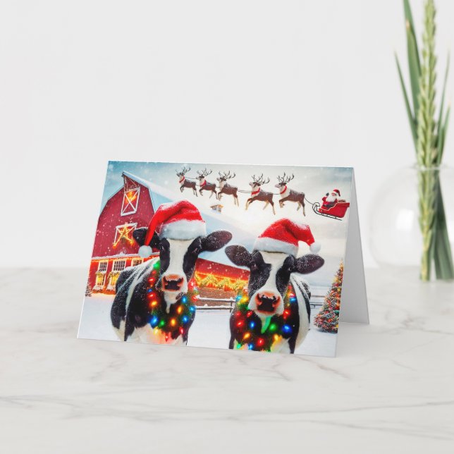 Tarjeta de Navidades de vacas de Holstein (Anverso)