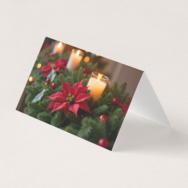 Tarjeta de Navidades de velas de Poinsettia Pine (Anverso)