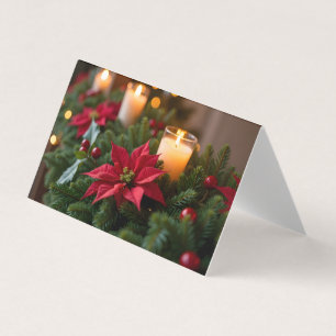 Tarjeta de Navidades de velas de Poinsettia Pine