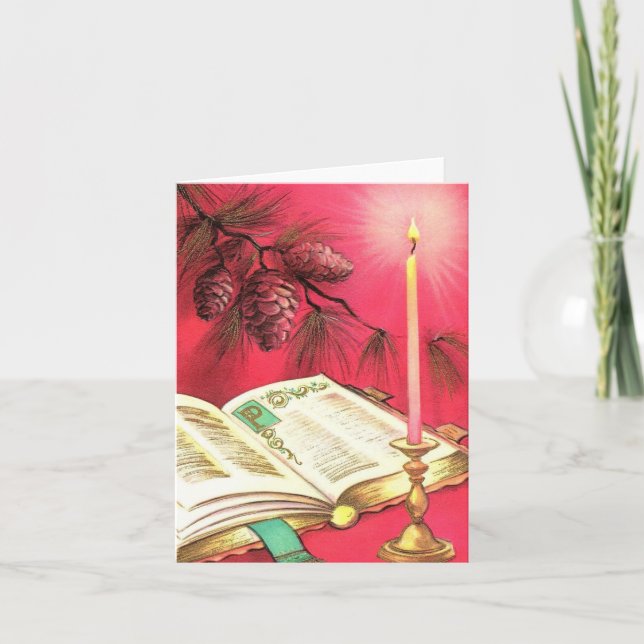 Tarjeta de Navidades de Velas y Biblias Vintage (Anverso)