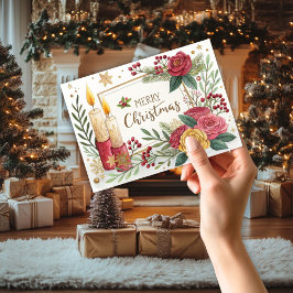 Tarjeta de Navidades de velas y flores