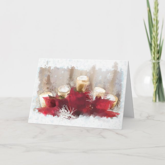 Tarjeta de Navidades de velas y poinsettias (Anverso)