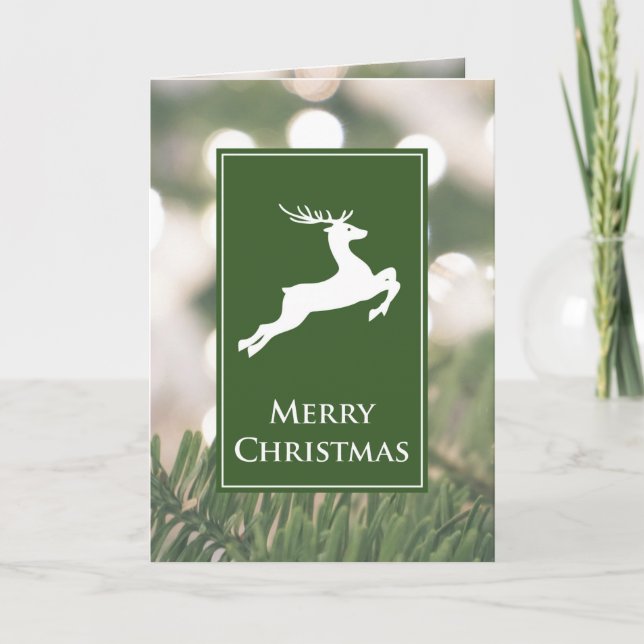 Tarjeta de Navidades de venado blanco y vegetación (Anverso)