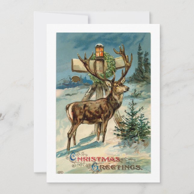 Tarjeta de Navidades de venado de ilustracion de v (Anverso)