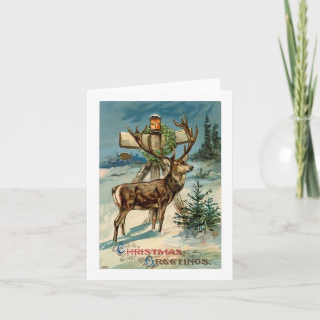 Tarjeta de Navidades de venado de ilustracion de v (Anverso)