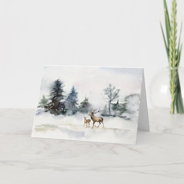 Tarjeta de Navidades de venados en invierno (Anverso)