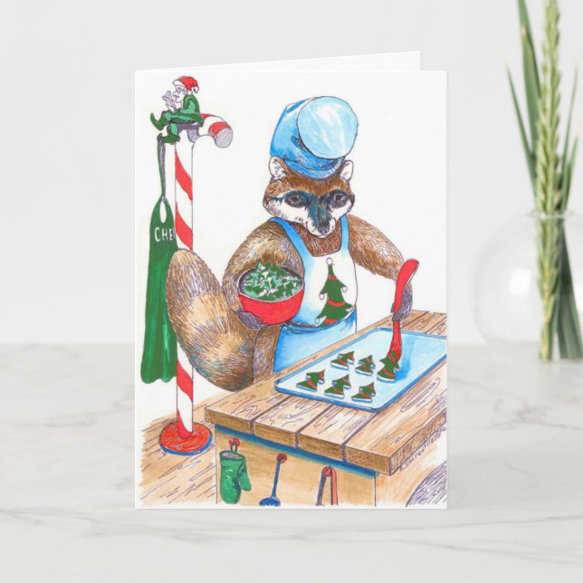 Tarjeta de Navidades de vida silvestre Cute Chef R (Anverso)