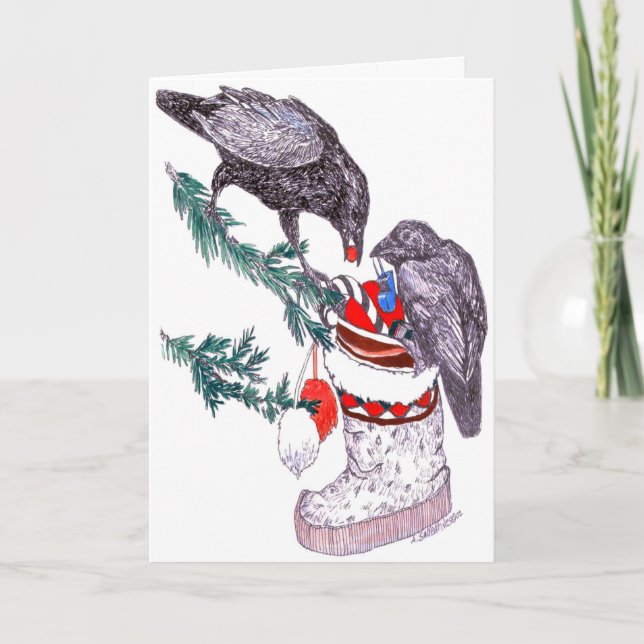 Tarjeta de Navidades de vida silvestre Ravens y Mu (Anverso)