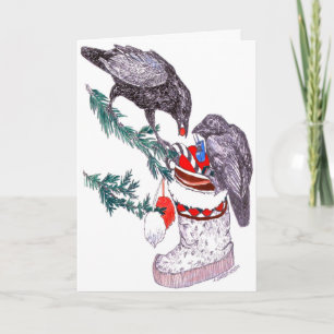 Tarjeta de Navidades de vida silvestre Ravens y Mu