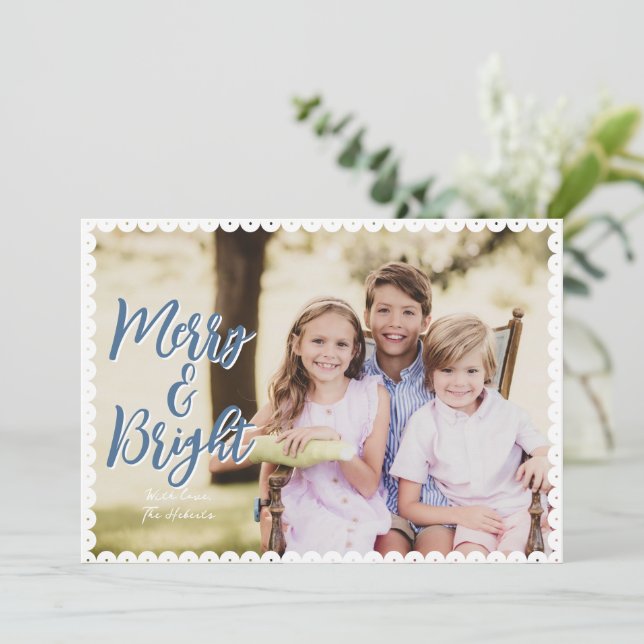 Tarjeta de Navidades de vieira mora y brillante (Anverso de pie)
