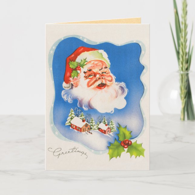 Tarjeta de Navidades de Vintage Santa Claus (Anverso)