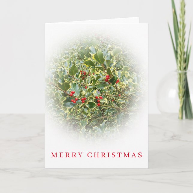 Tarjeta de Navidades de vista de arbustos holly (Anverso)