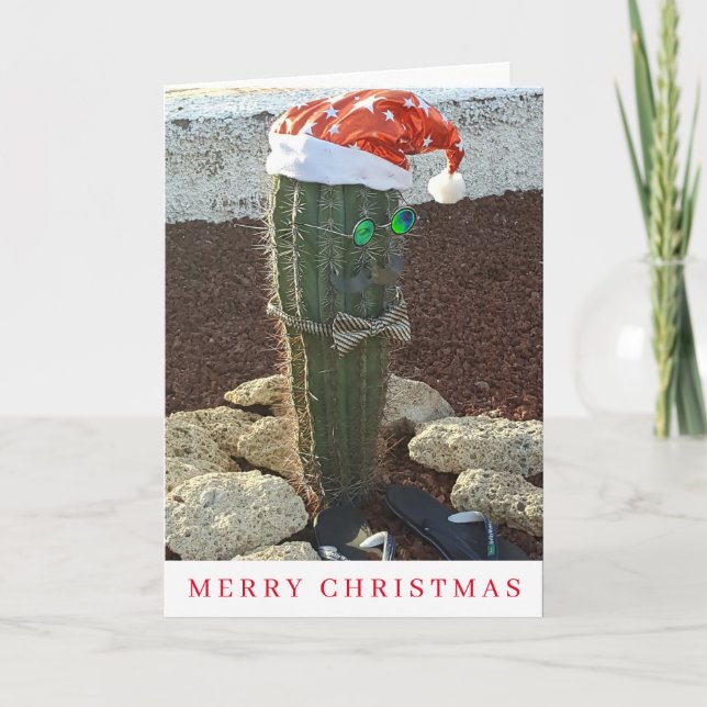 Tarjeta de Navidades de vista de cactus festivos (Anverso)