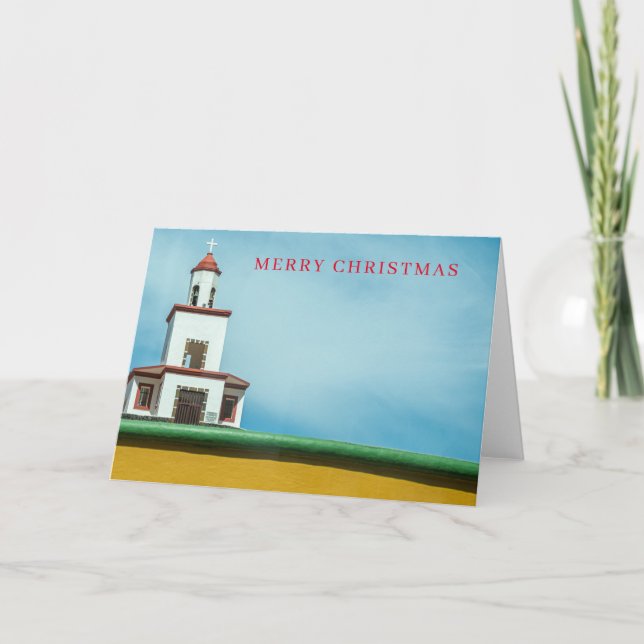 Tarjeta de Navidades de vista de calle de iglesia (Anverso)