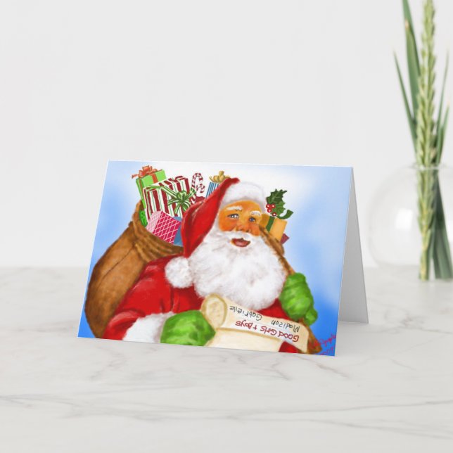 Tarjeta de Navidades de Watercolor Santa Claus (Anverso)