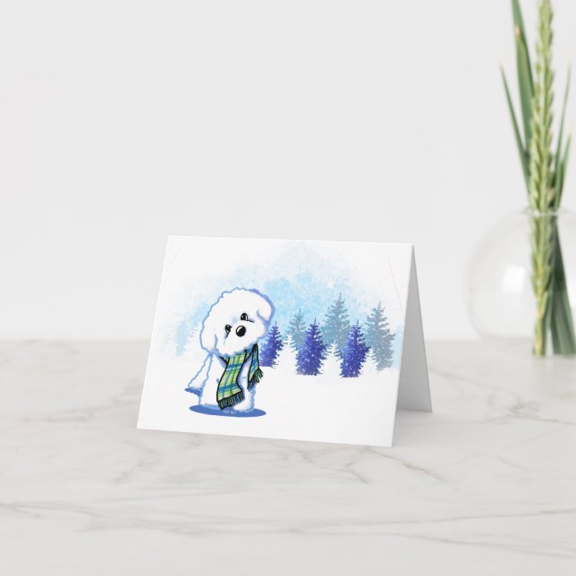 Tarjeta de Navidades de Winter Bichon Frisé (Anverso)