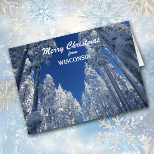 Tarjeta de Navidades de Wisconsin con árboles de n