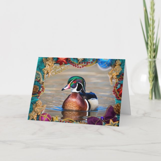 Tarjeta de Navidades de Wood Duck Drake (Anverso)