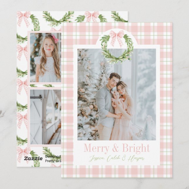 Tarjeta de Navidades de Wreath Wreath Wreath Bow c (Anverso / Reverso)