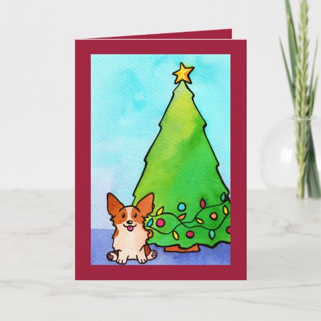 Tarjeta de Navidades decoradores de Corgi festivo (Anverso)