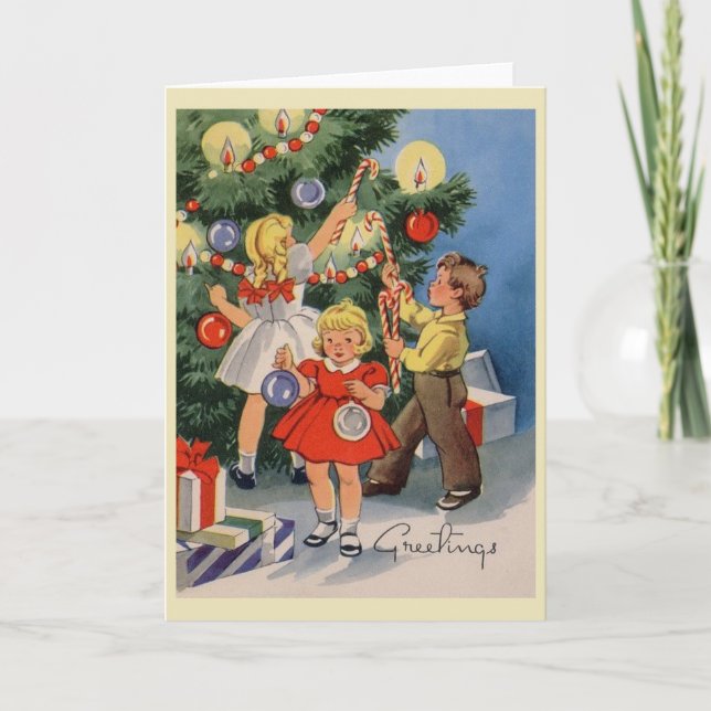 Tarjeta de Navidades decorativos de árbol de época (Anverso)
